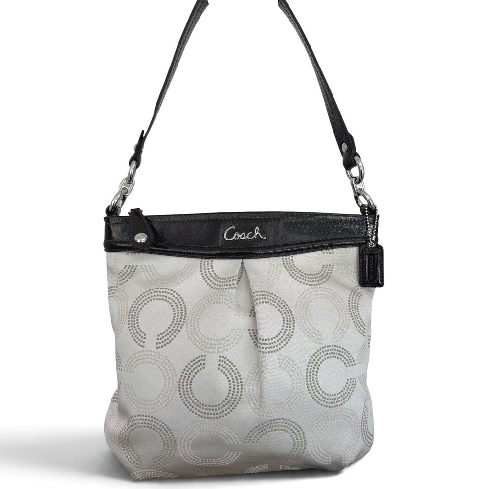 Coach Madison Dotted Op Art Ivory Brown Jacquard Shoulder Bag